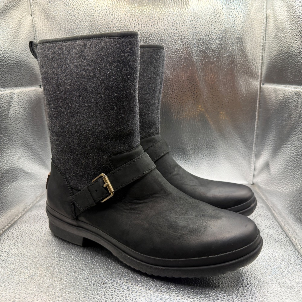 Size 10 UGG Robbie Waterproof Boots Womens Black New Wool Leather 1017377